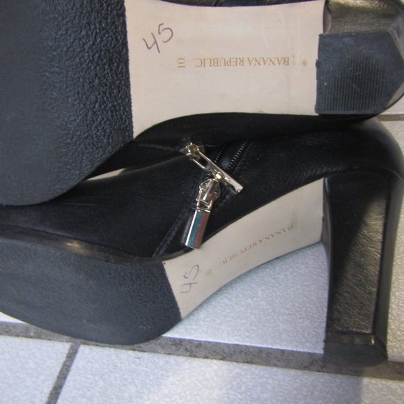 BANANA REPUBLIC Black Leather Knee Boots Sz 10, 4" Heel, Almond Toe - Picture 5 of 15